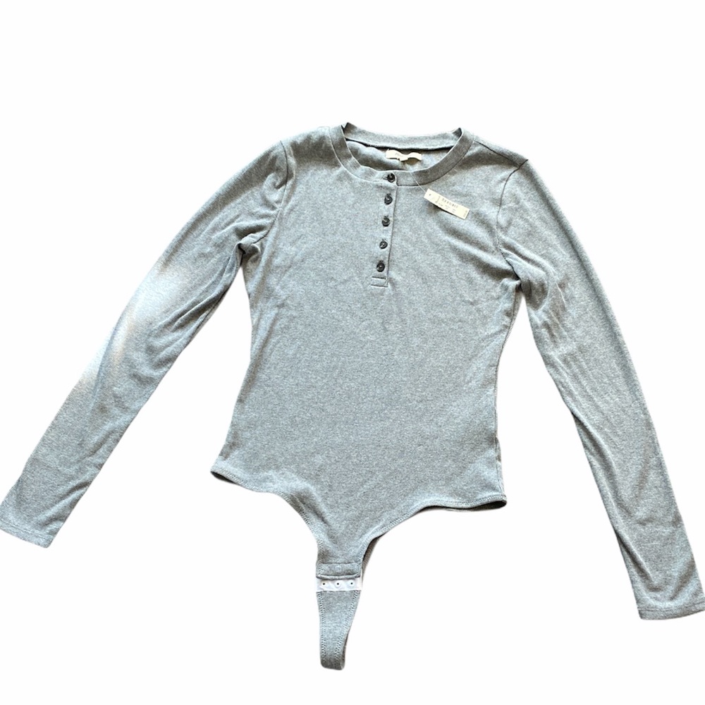 Madewell Gray Ribbed Henley Bodysuit. Size L. NWT.